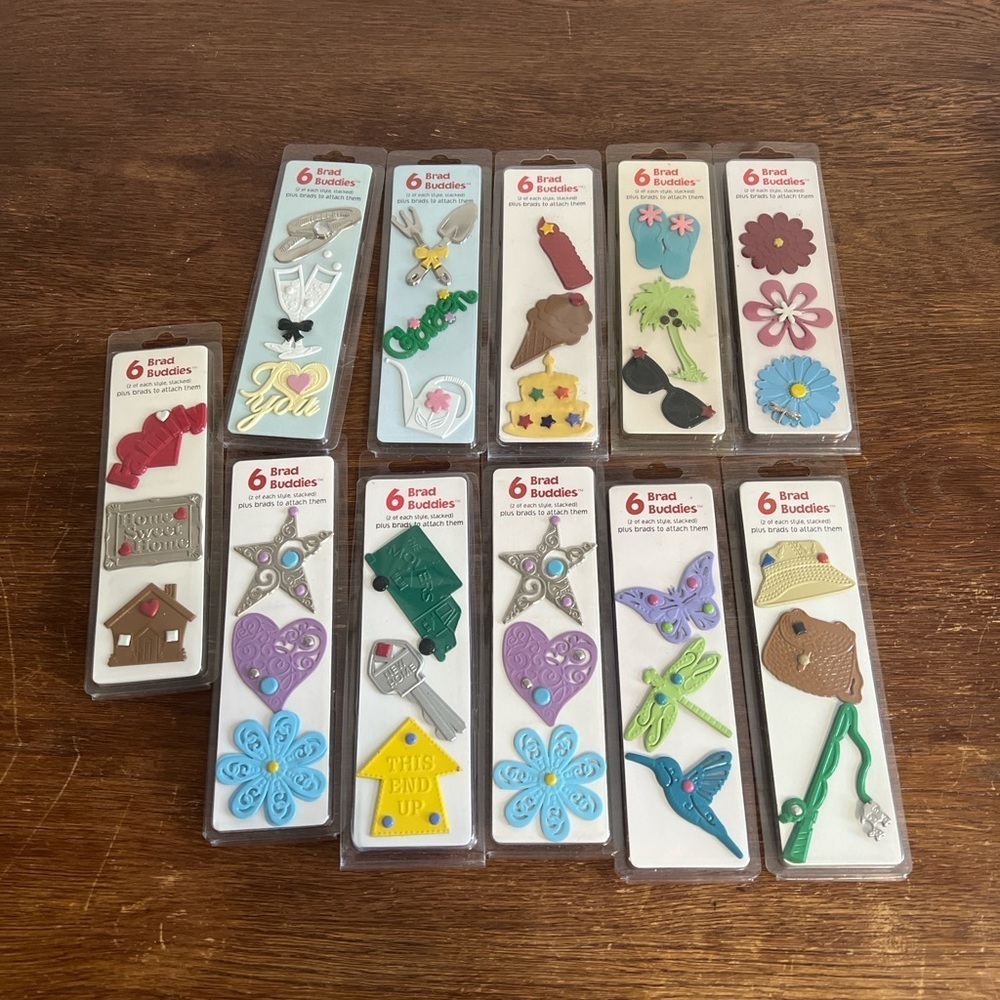Lot of 11 Brad Buddies 6-Pack Scrapbooking Embellishments – New Sealed Supplies